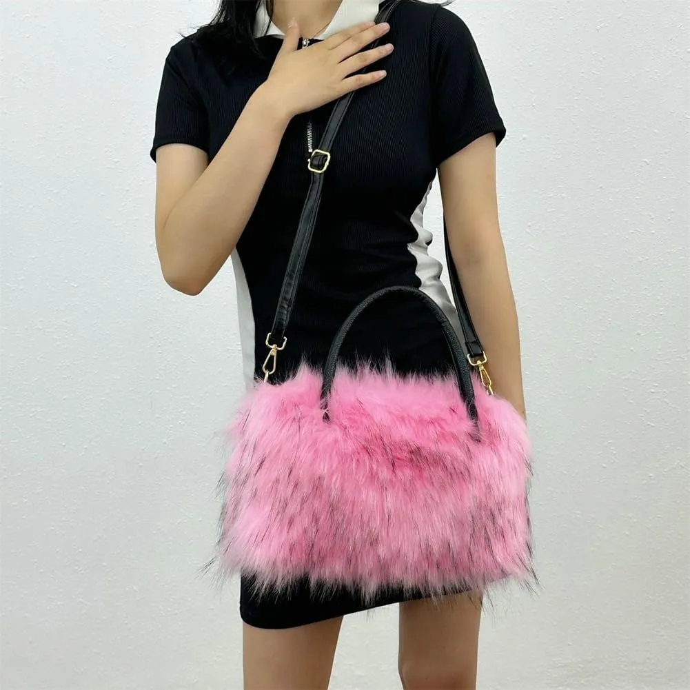 Y2k Purse Hobo Bags for Women Faux Fur Purse Large Capacity Tote Bag Women's Top-handle Handbags Satchel Crossbody Bag