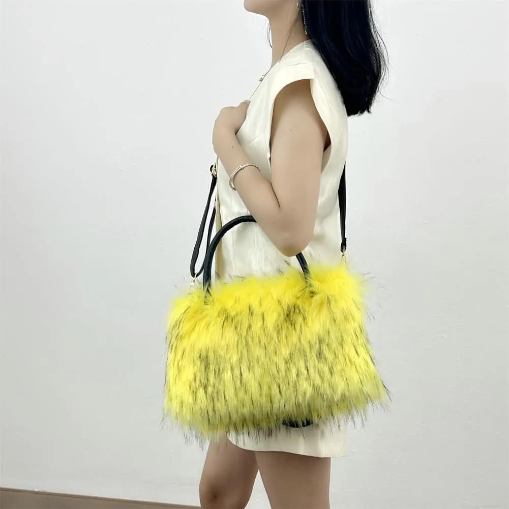 Y2k Purse Hobo Bags for Women Faux Fur Purse Large Capacity Tote Bag Women's Top-handle Handbags Satchel Crossbody Bag