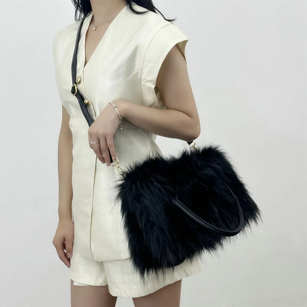 Y2k Purse Hobo Bags for Women Faux Fur Purse Large Capacity Tote Bag Women's Top-handle Handbags Satchel Crossbody Bag
