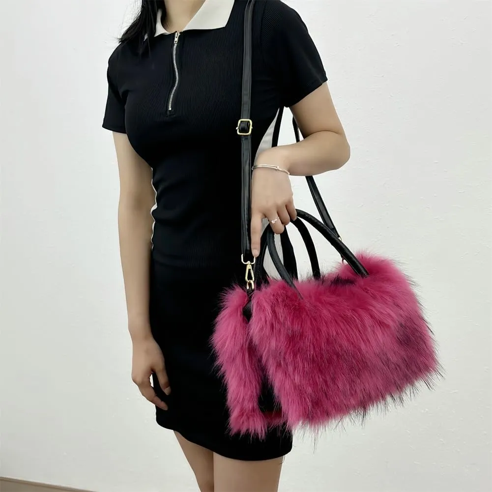Y2k Purse Hobo Bags for Women Faux Fur Purse Large Capacity Tote Bag Women's Top-handle Handbags Satchel Crossbody Bag