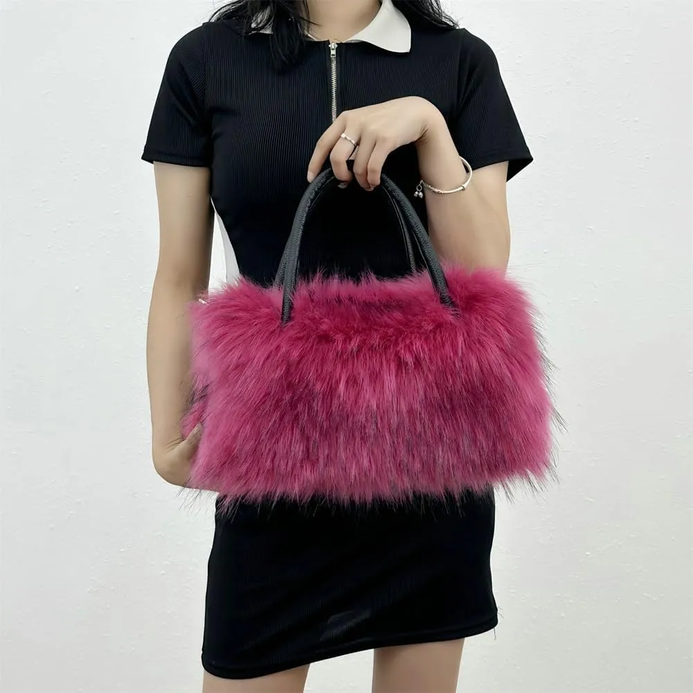 Y2k Purse Hobo Bags for Women Faux Fur Purse Large Capacity Tote Bag Women's Top-handle Handbags Satchel Crossbody Bag