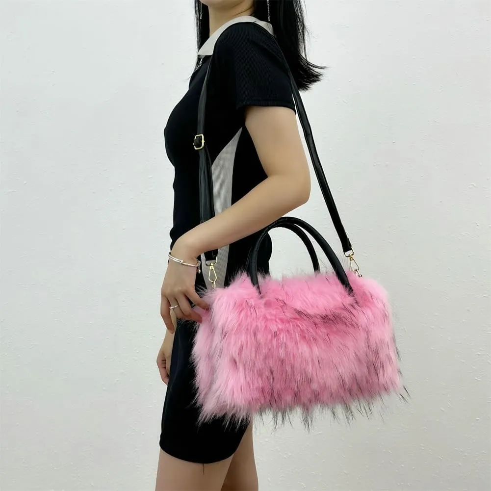 Y2k Purse Hobo Bags for Women Faux Fur Purse Large Capacity Tote Bag Women's Top-handle Handbags Satchel Crossbody Bag