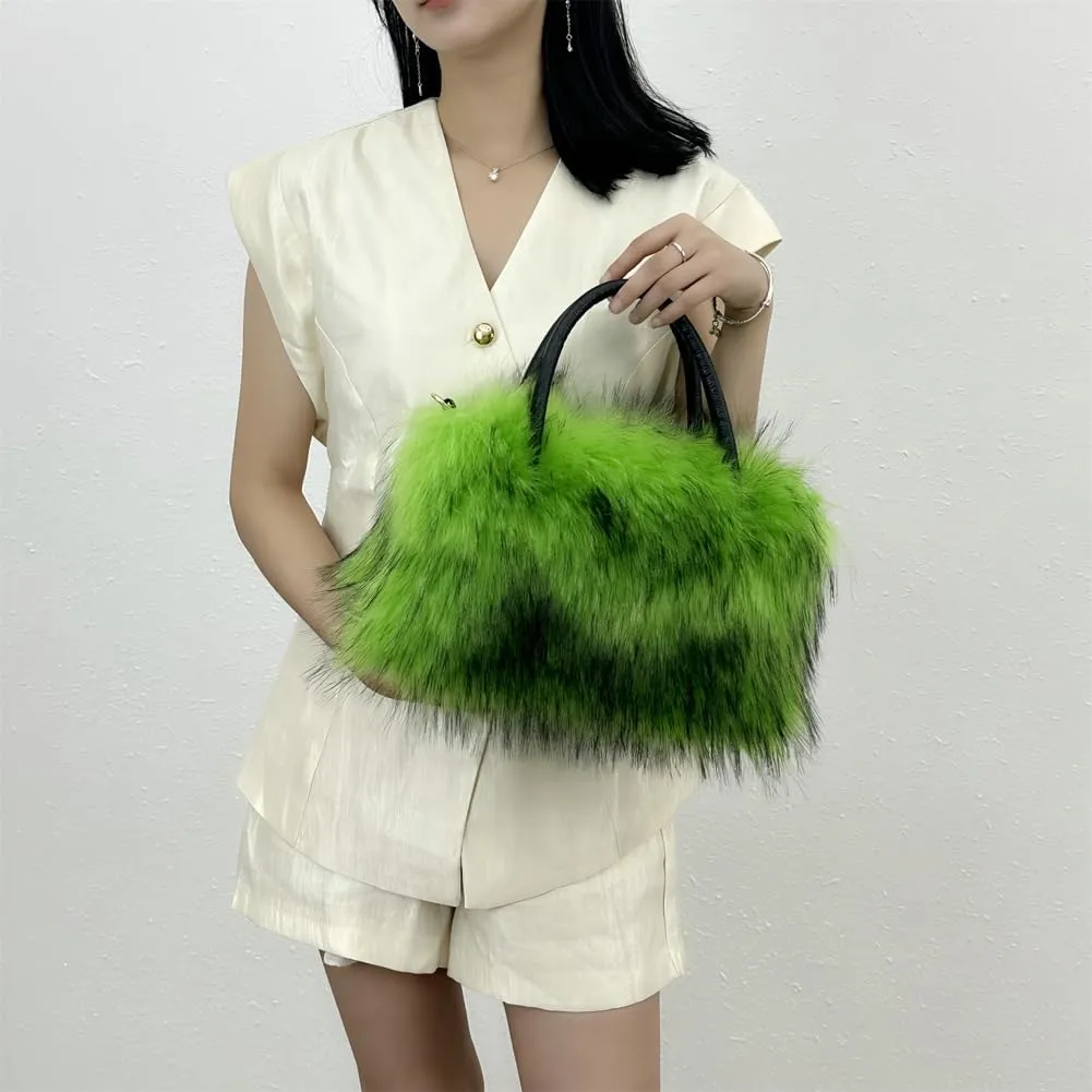 Y2k Purse Hobo Bags for Women Faux Fur Purse Large Capacity Tote Bag Women's Top-handle Handbags Satchel Crossbody Bag
