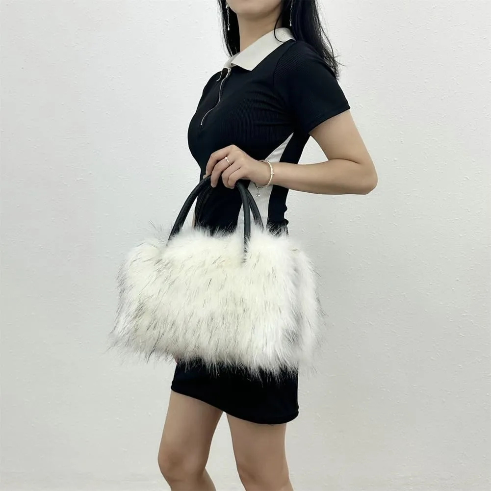 Y2k Purse Hobo Bags for Women Faux Fur Purse Large Capacity Tote Bag Women's Top-handle Handbags Satchel Crossbody Bag