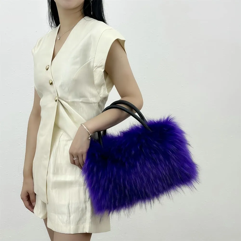 Y2k Purse Hobo Bags for Women Faux Fur Purse Large Capacity Tote Bag Women's Top-handle Handbags Satchel Crossbody Bag