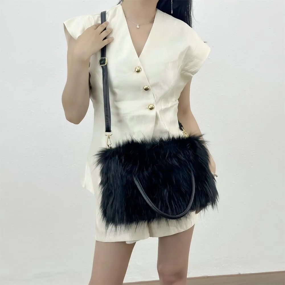 Y2k Purse Hobo Bags for Women Faux Fur Purse Large Capacity Tote Bag Women's Top-handle Handbags Satchel Crossbody Bag