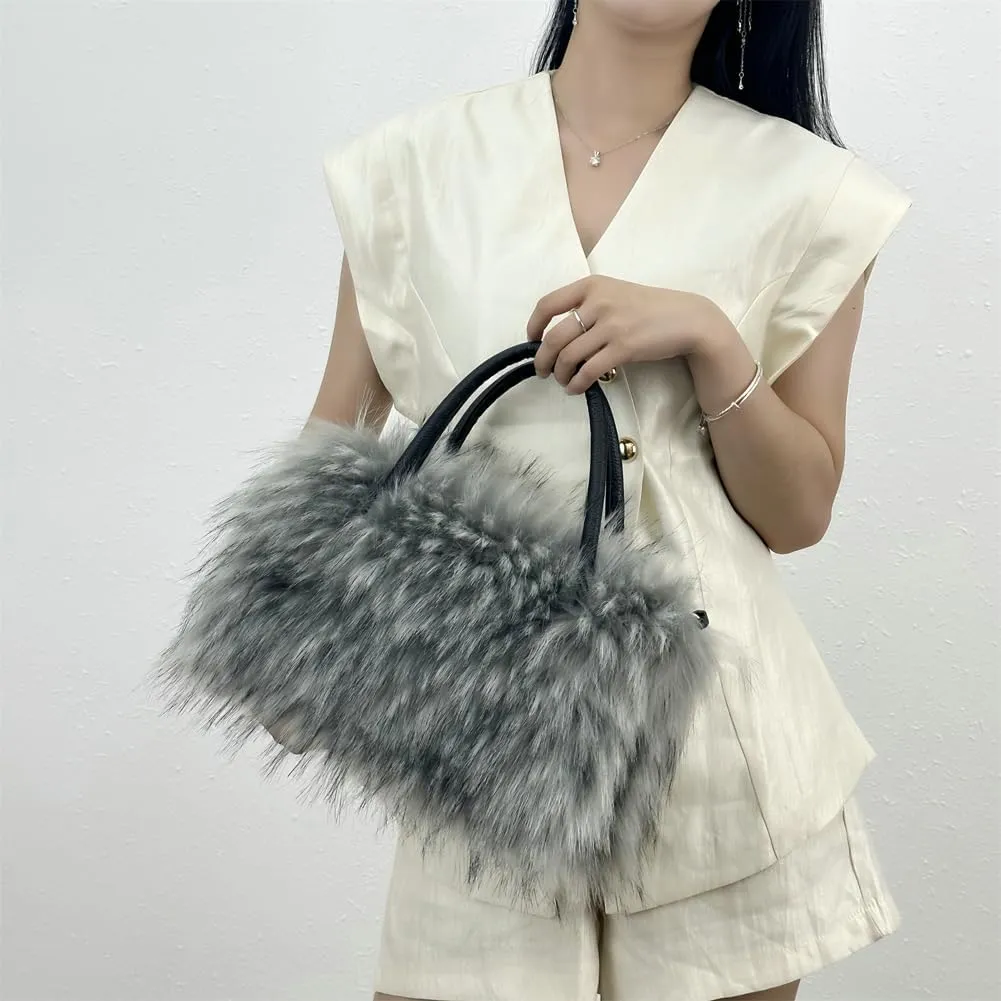 Y2k Purse Hobo Bags for Women Faux Fur Purse Large Capacity Tote Bag Women's Top-handle Handbags Satchel Crossbody Bag