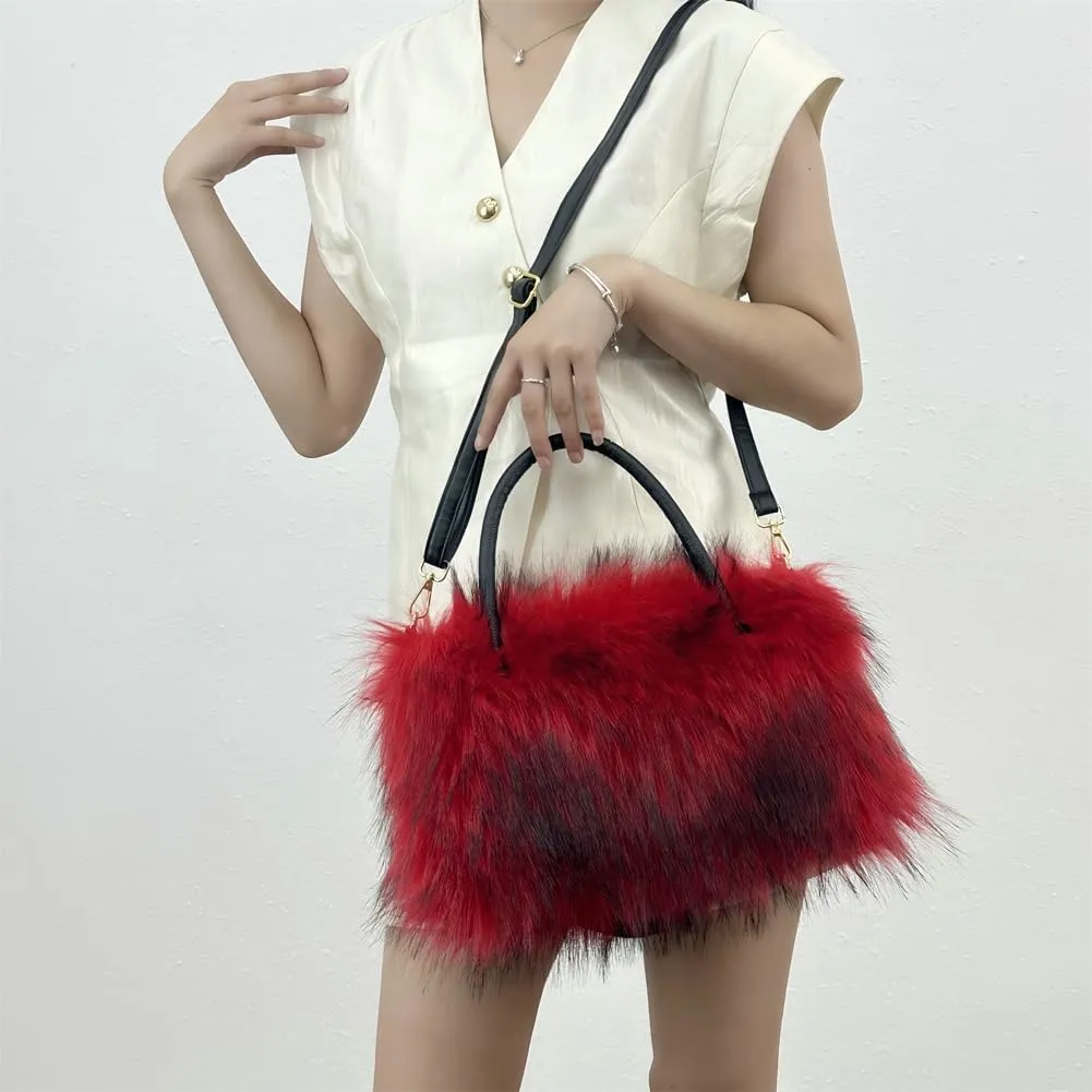 Y2k Purse Hobo Bags for Women Faux Fur Purse Large Capacity Tote Bag Women's Top-handle Handbags Satchel Crossbody Bag