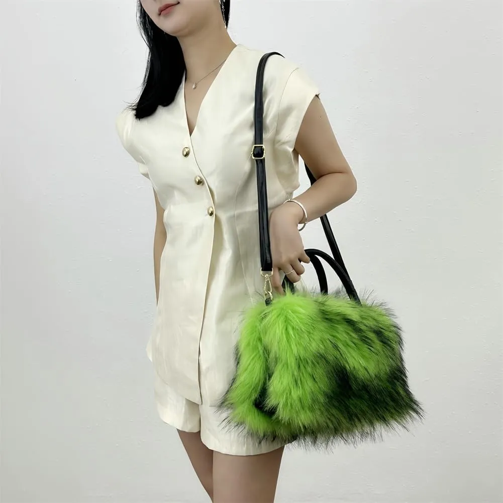 Y2k Purse Hobo Bags for Women Faux Fur Purse Large Capacity Tote Bag Women's Top-handle Handbags Satchel Crossbody Bag