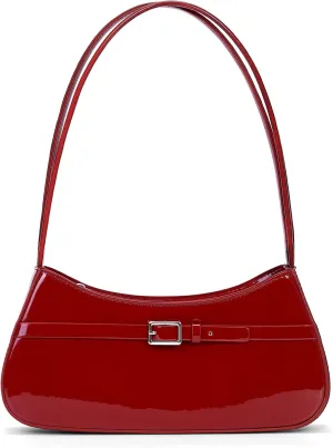Y2k Shoulder Bag Red Patent Leather Purse For Women Small Vintage Handbag Burgundy Hobo Bags Faux Leather Underarm