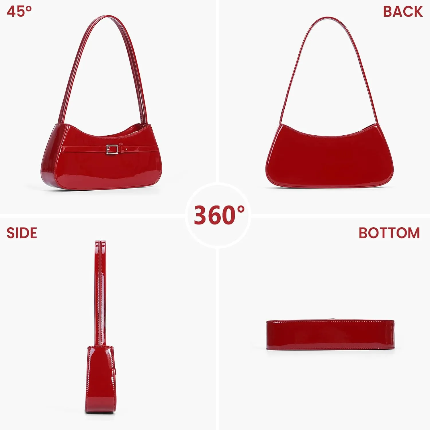 Y2k Shoulder Bag Red Patent Leather Purse For Women Small Vintage Handbag Burgundy Hobo Bags Faux Leather Underarm