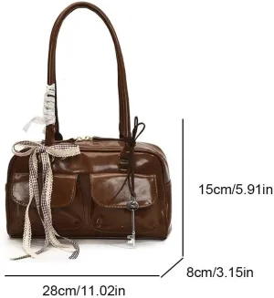 Y2k Small Shoulder Bag for Women Faux Leather Waterproof Burgundy Purse Retro Designer Handbags Underarm Bags