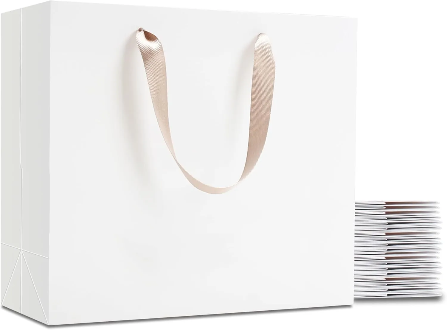 YACEYACE White Gift Bags - Large Size, 20 Pcs, 12.5x4.5x11 Inch Paper Gift Bags with Ribbon Handles