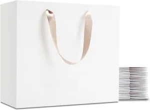 YACEYACE White Gift Bags - Large Size, 20 Pcs, 12.5x4.5x11 Inch Paper Gift Bags with Ribbon Handles