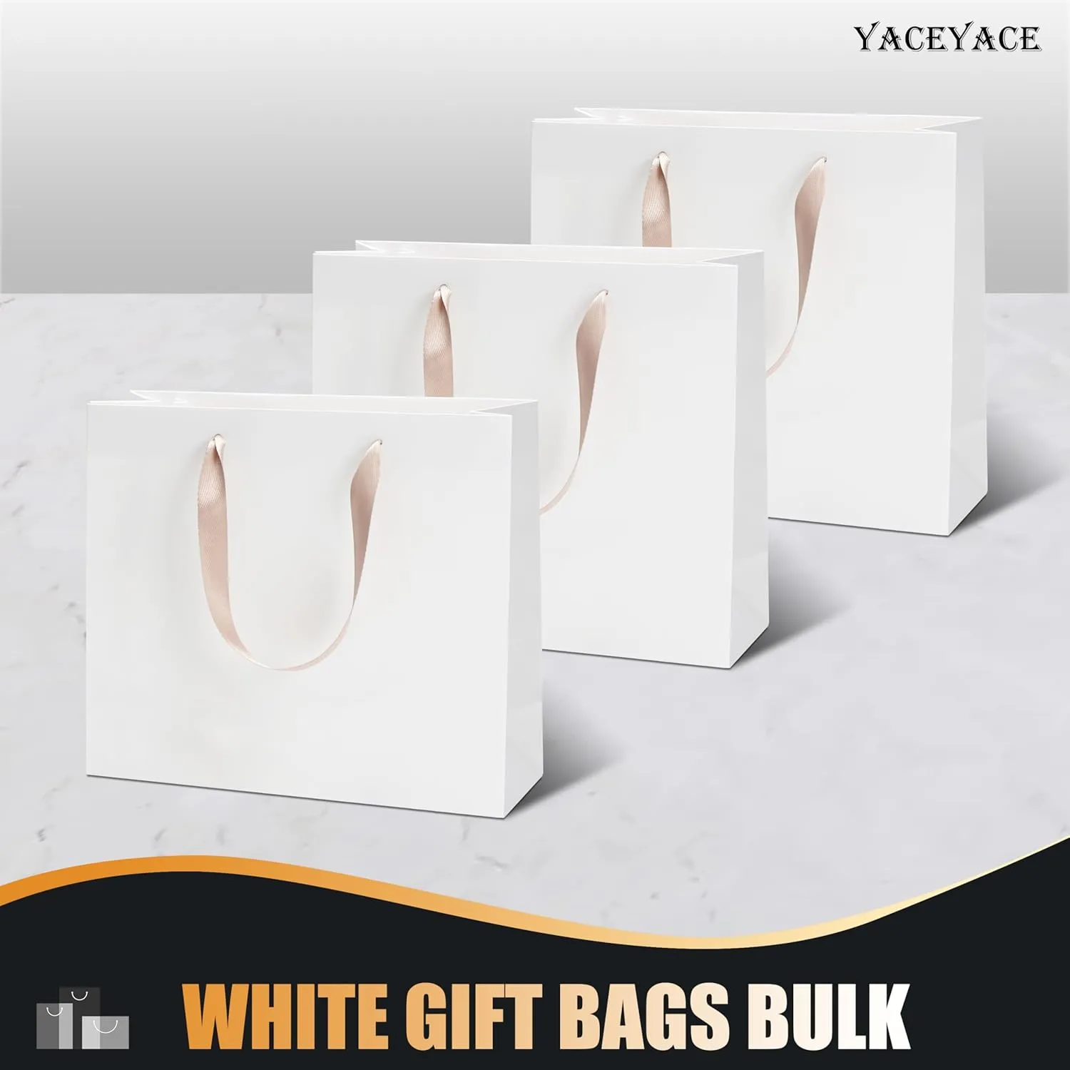 YACEYACE White Gift Bags - Large Size, 20 Pcs, 12.5x4.5x11 Inch Paper Gift Bags with Ribbon Handles