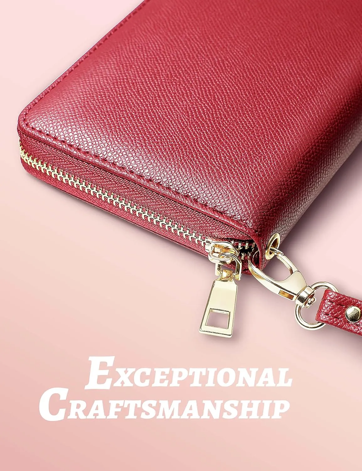 Yarnic Red Women Wallet -Wallet for Woman with Wristlet Band Wallet Credit Card Holder Clutch Money Pockets Case Coin Money Clip Organizer Purse with RFID Blocking Large Capacity with Zipper