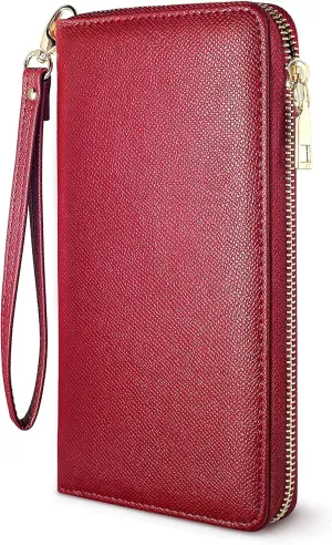 Yarnic Red Women Wallet -Wallet for Woman with Wristlet Band Wallet Credit Card Holder Clutch Money Pockets Case Coin Money Clip Organizer Purse with RFID Blocking Large Capacity with Zipper