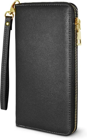 Yarnic Women's Wallet, Black, Faux Leather, RFID Protected, 8.9" x 4.7" x 0.8"