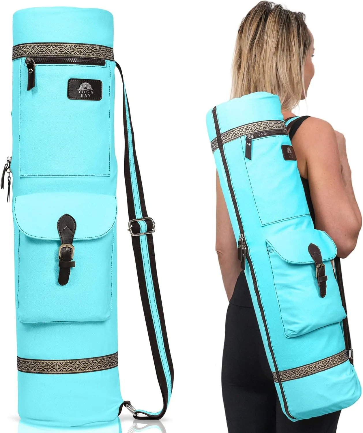 YOGABAY Yoga Mat Bag Carrier – 75cm x 17.5 cm Travel Bag Fits Yoga Mats – Durable Canvas Yoga Strap for Carrying Mat – Multiple Pockets and Adjustable Strap Yoga Bag for Mat