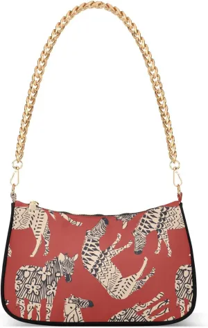 Zebra Red Shoulder Bag for Women Crossbody Small Tote Bag Purses with Chain Strap Handbag for Travel Business Work