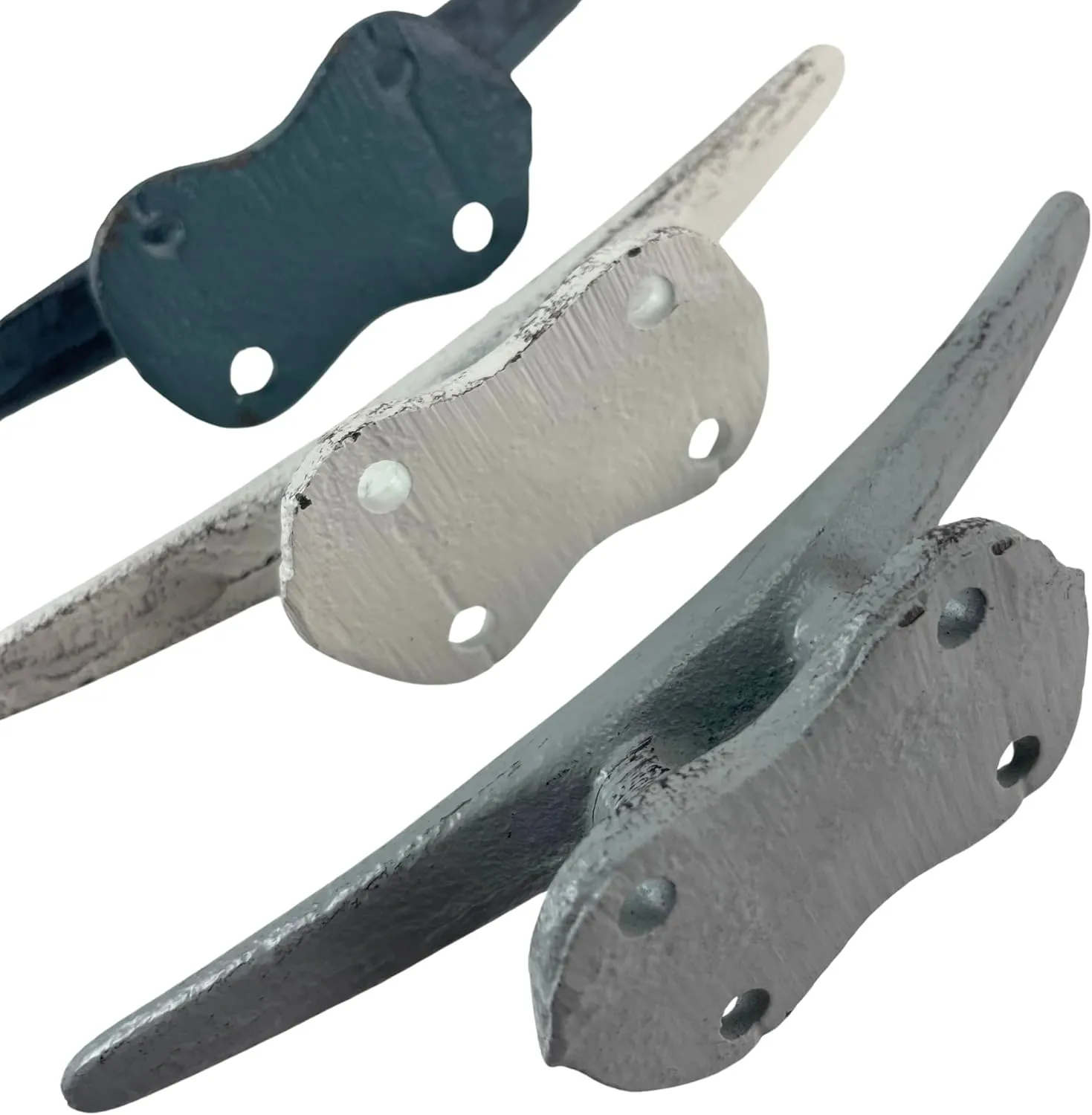 Zeckos Set of 3 Cast Iron Boat Cleat Wall Hooks in Coastal Blue, Gray, and White – 5.5-Inch Decorative Nautical Hooks for Towel, Key, or Coat Hanging