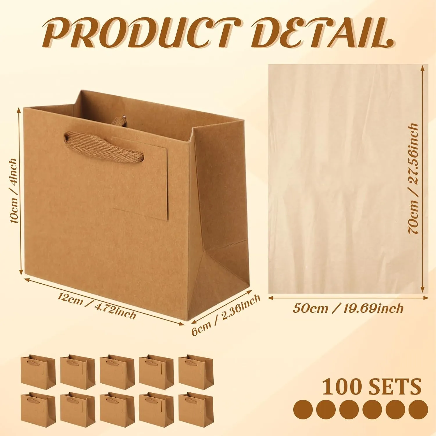 Zhanmai 100 Pcs 4.7 x 2.4 x 3.9 Inch Mini Gift Bags Bulk with Tissue Paper Kraft Paper Bag with Handle Gift Tag for Birthday, Valentine's Day, Wedding Showers (Brown)