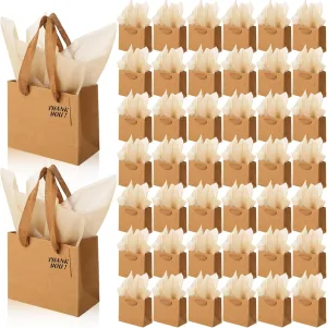 Zhanmai 100 Pcs 4.7 x 2.4 x 3.9 Inch Mini Gift Bags Bulk with Tissue Paper Kraft Paper Bag with Handle Gift Tag for Birthday, Valentine's Day, Wedding Showers (Brown)