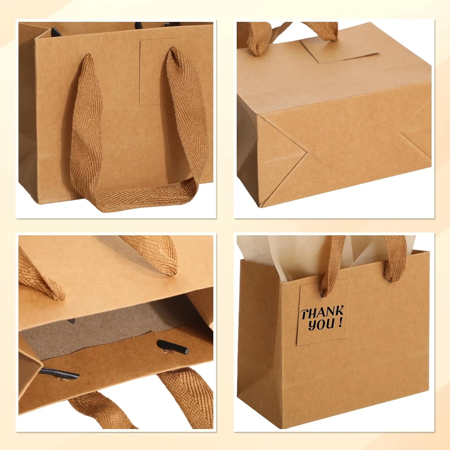 Zhanmai 100 Pcs 4.7 x 2.4 x 3.9 Inch Mini Gift Bags Bulk with Tissue Paper Kraft Paper Bag with Handle Gift Tag for Birthday, Valentine's Day, Wedding Showers (Brown)