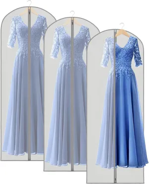 Zilink 3 Pack 65" Long Clear Dress Bags for Gowns, Coats, Jackets - Gray, Breathable, Zipper Closure