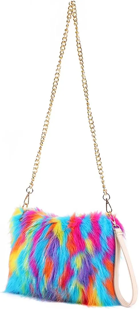 ZOSCGJMY Evening Faux Fur Handbags for Women Furry Fluffy Fuzzy Bags Purse Crossbody Shoulder Strap