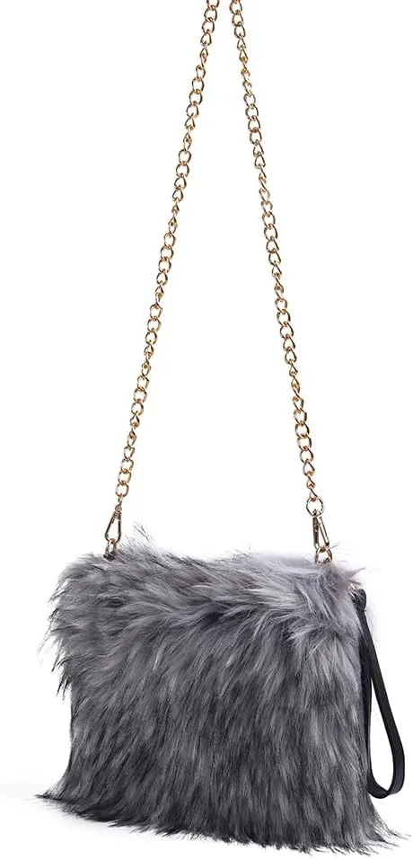 ZOSCGJMY Evening Faux Fur Handbags for Women Furry Fluffy Fuzzy Bags Purse Crossbody Shoulder Strap