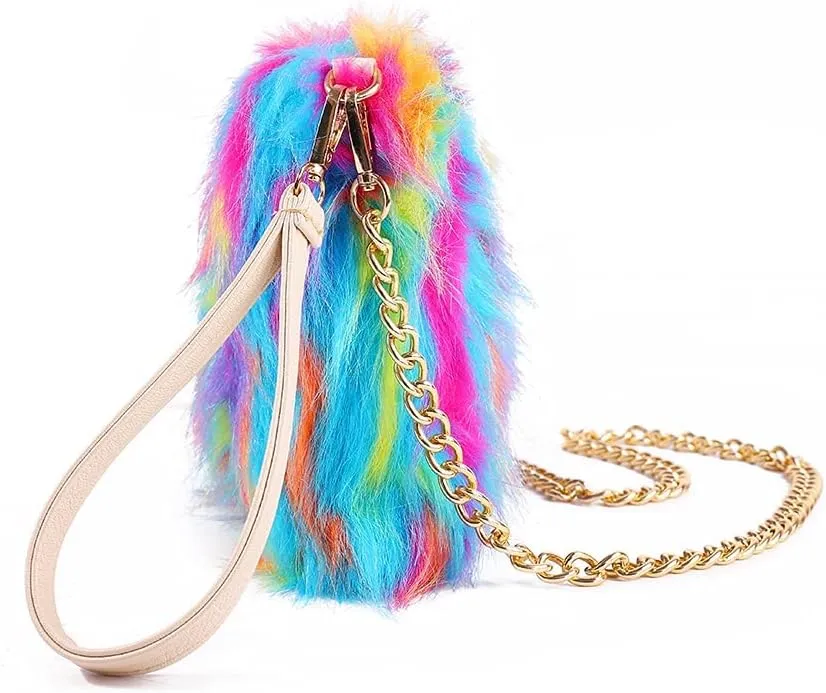 ZOSCGJMY Evening Faux Fur Handbags for Women Furry Fluffy Fuzzy Bags Purse Crossbody Shoulder Strap
