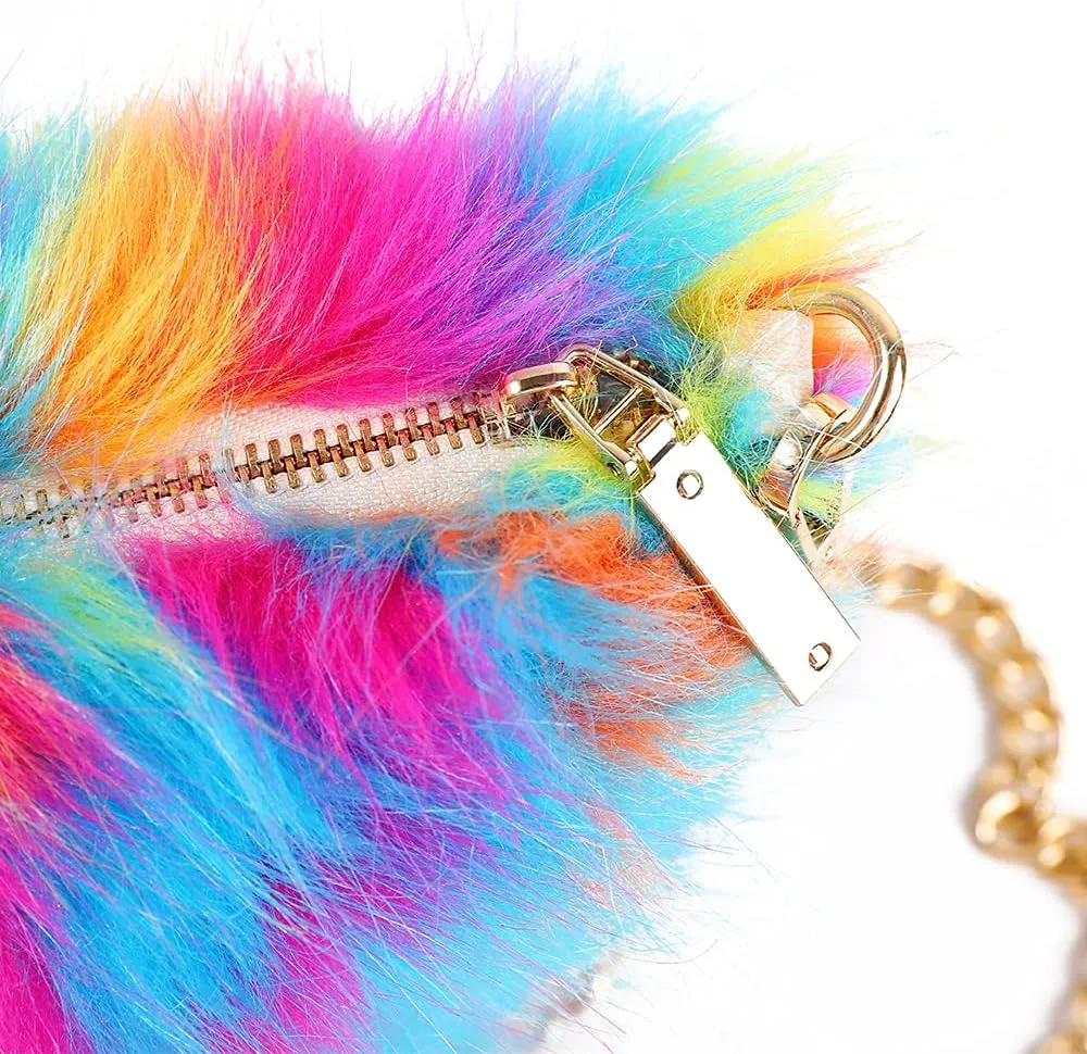 ZOSCGJMY Evening Faux Fur Handbags for Women Furry Fluffy Fuzzy Bags Purse Crossbody Shoulder Strap
