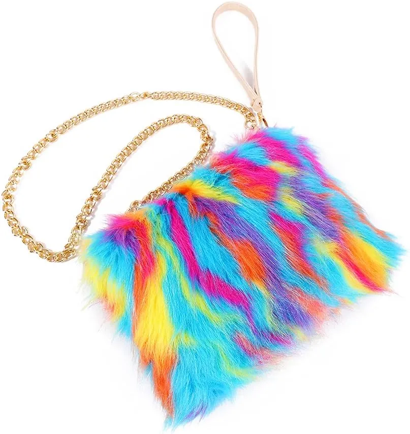 ZOSCGJMY Evening Faux Fur Handbags for Women Furry Fluffy Fuzzy Bags Purse Crossbody Shoulder Strap