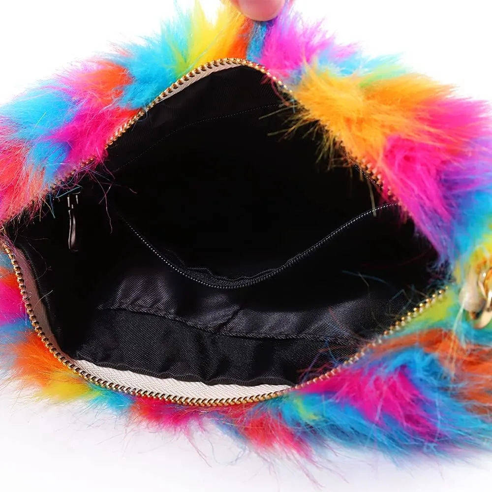 ZOSCGJMY Evening Faux Fur Handbags for Women Furry Fluffy Fuzzy Bags Purse Crossbody Shoulder Strap