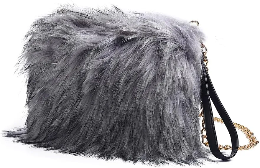 ZOSCGJMY Evening Faux Fur Handbags for Women Furry Fluffy Fuzzy Bags Purse Crossbody Shoulder Strap