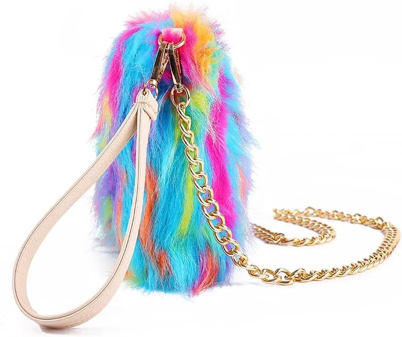 ZOSCGJMY Evening Faux Fur Handbags for Women Furry Fluffy Fuzzy Bags Purse Crossbody Shoulder Strap