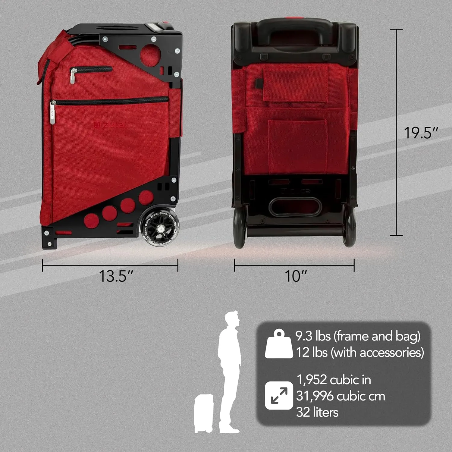 ZUCA Pro Carry On Luggage with Wheels - Black Bag and Black Frame, with 5 Packing Pouches, Travel Cover, and Built-In Seat