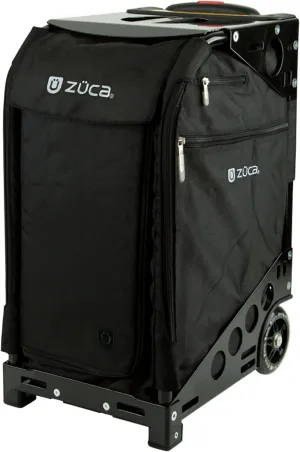 ZUCA Pro Carry On Luggage with Wheels - Black Bag and Black Frame, with 5 Packing Pouches, Travel Cover, and Built-In Seat