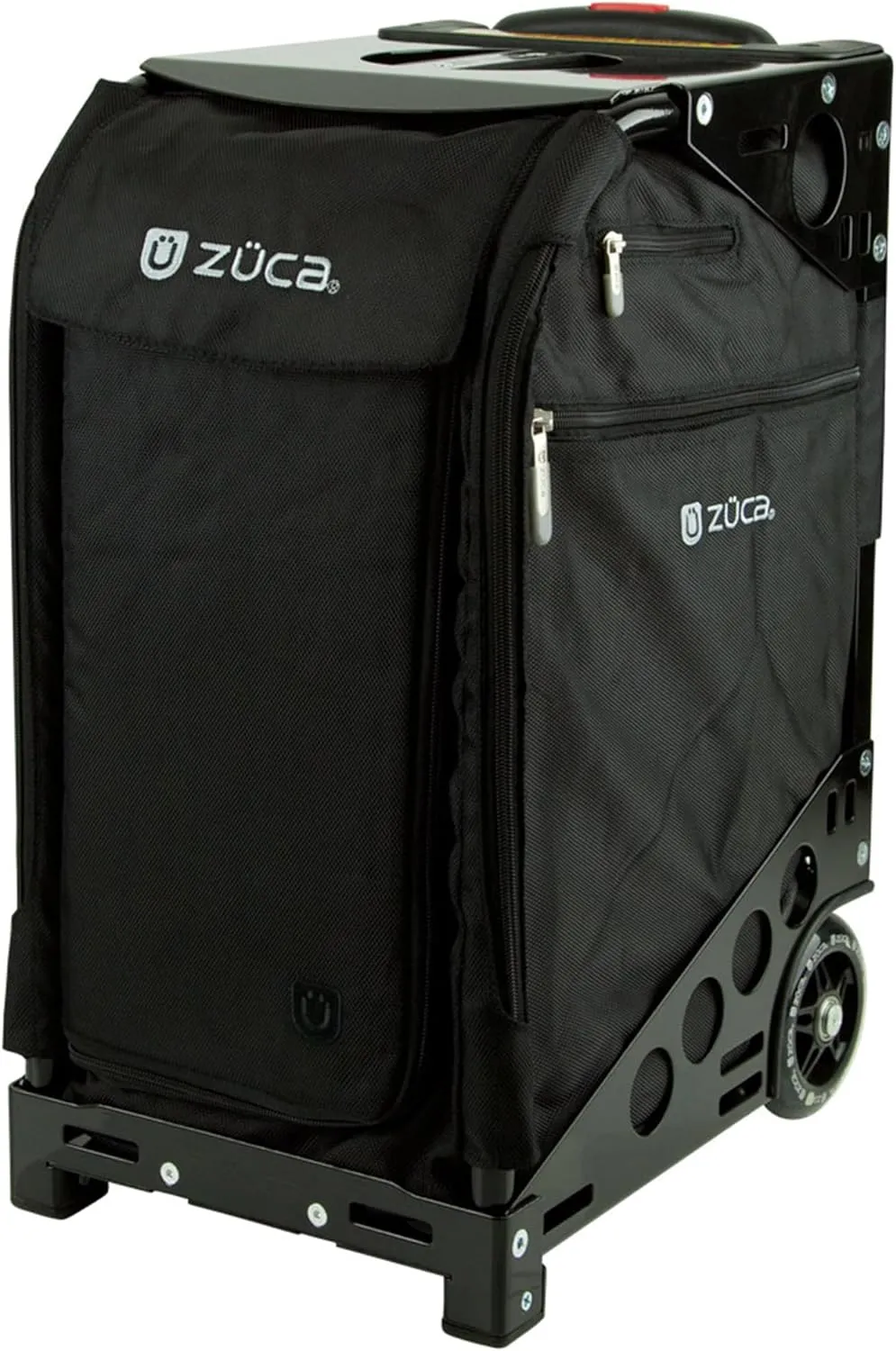 ZUCA Pro Carry On Luggage with Wheels - Black Bag and Black Frame, with 5 Packing Pouches, Travel Cover, and Built-In Seat
